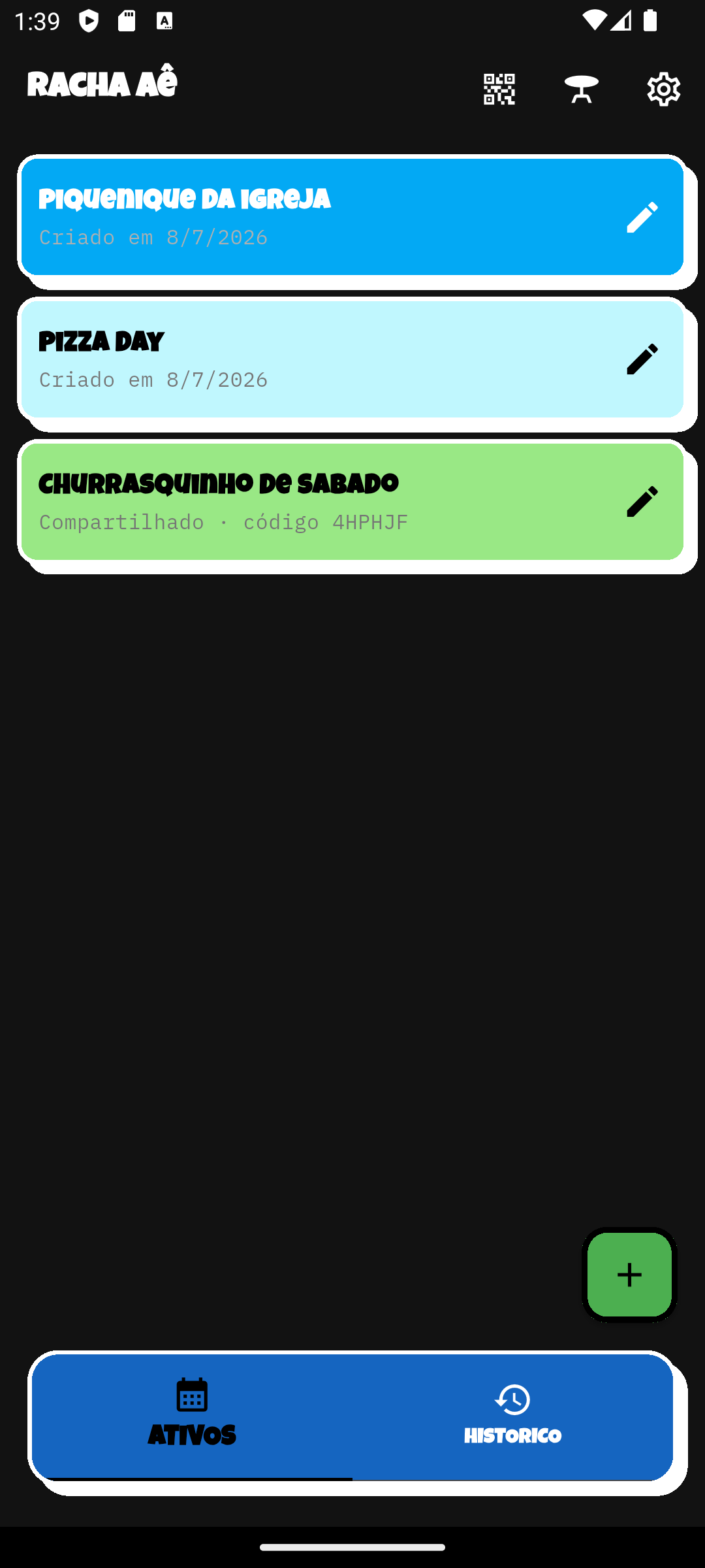 Tela do Racha Aê